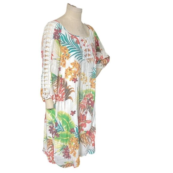 Indigo Rose Botanical/Tropical Shift Dress Crochet Lace Accents Sz 2X #228J - Picture 3 of 6